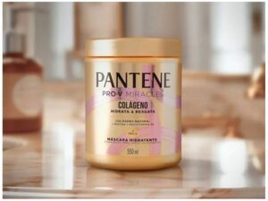 Máscara de cabelo Pantene Colágeno para hidratação profunda e fortalecimento dos fios.